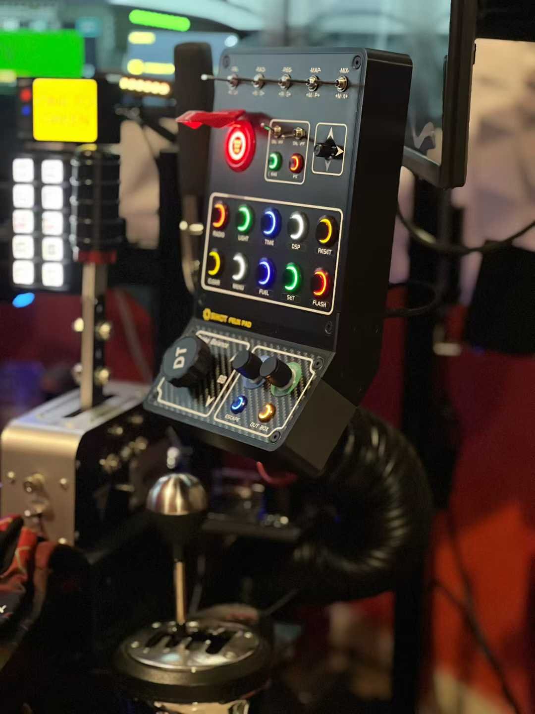 SIMDT GT2 steering wheel in sim racing cockpit